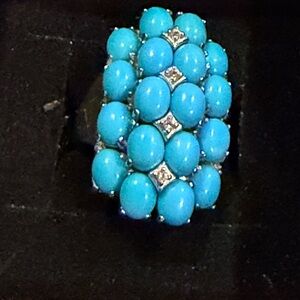 Vintage Sterling Turquoise Cabochon Cluster Cocktail Ring – Size 6
